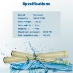 Ozmosis XLE-4040 Reverse Osmosis Membrane for Water Filtration System 4"x40" High Performance, Extra Low Pressure, 99.7% Salt Rejection, Made with Premium Toray Brand Sheets and Dow Glue