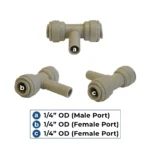 1/4″ PTC x 1/4″ PTC x 1/4″ Tube Stem Branch Stem Tee - Acetal