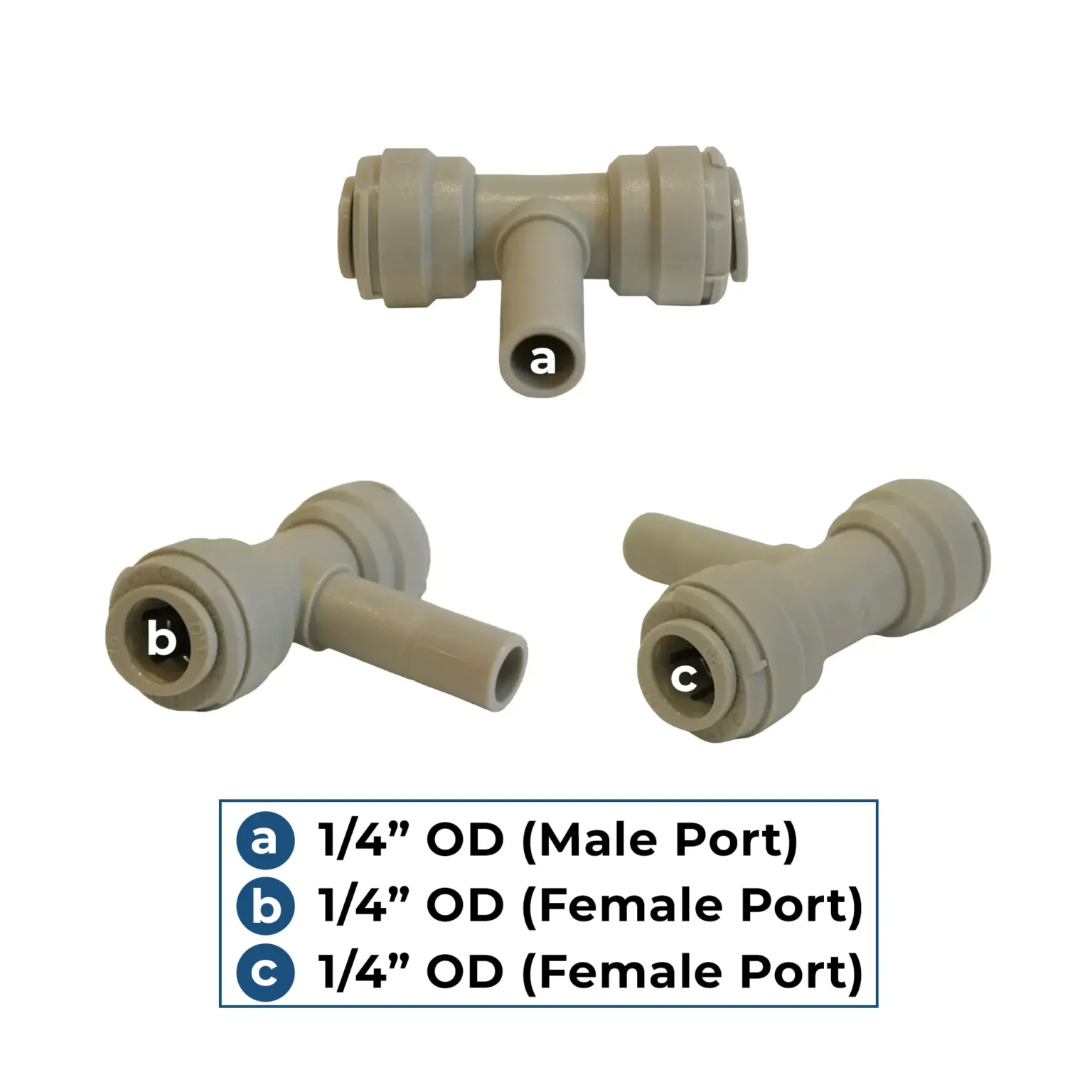 1/4″ PTC x 1/4″ PTC x 1/4″ Tube Stem Branch Stem Tee - Acetal