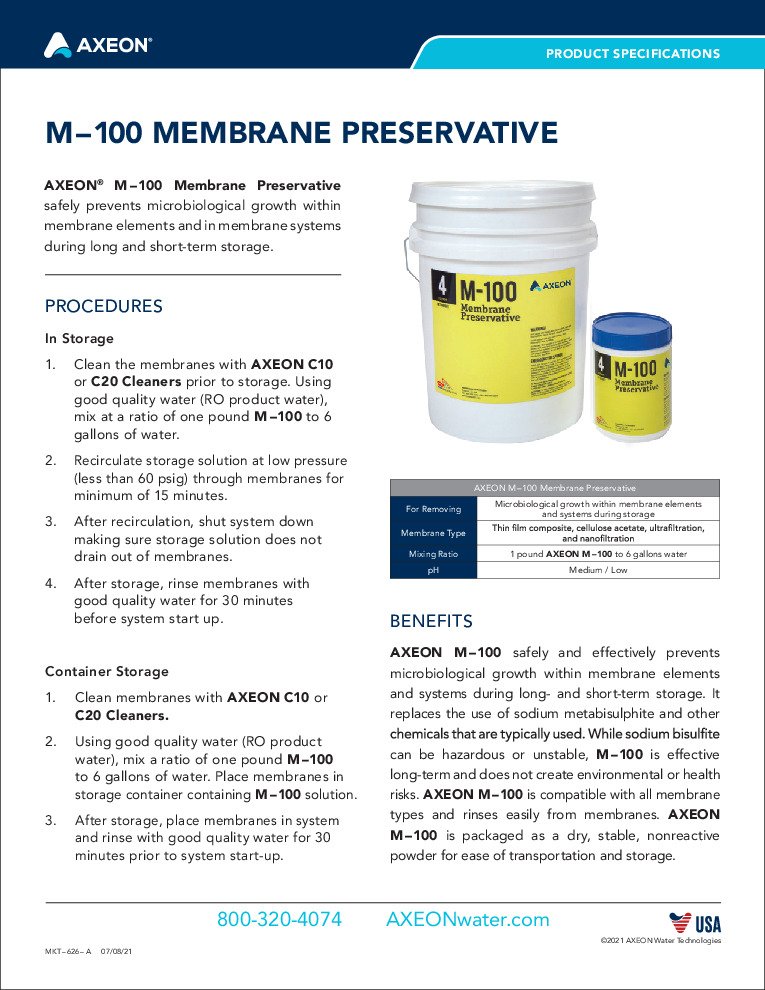 thumbnail of Axeon – M-100 Membrane Preservative – Spec Sheet
