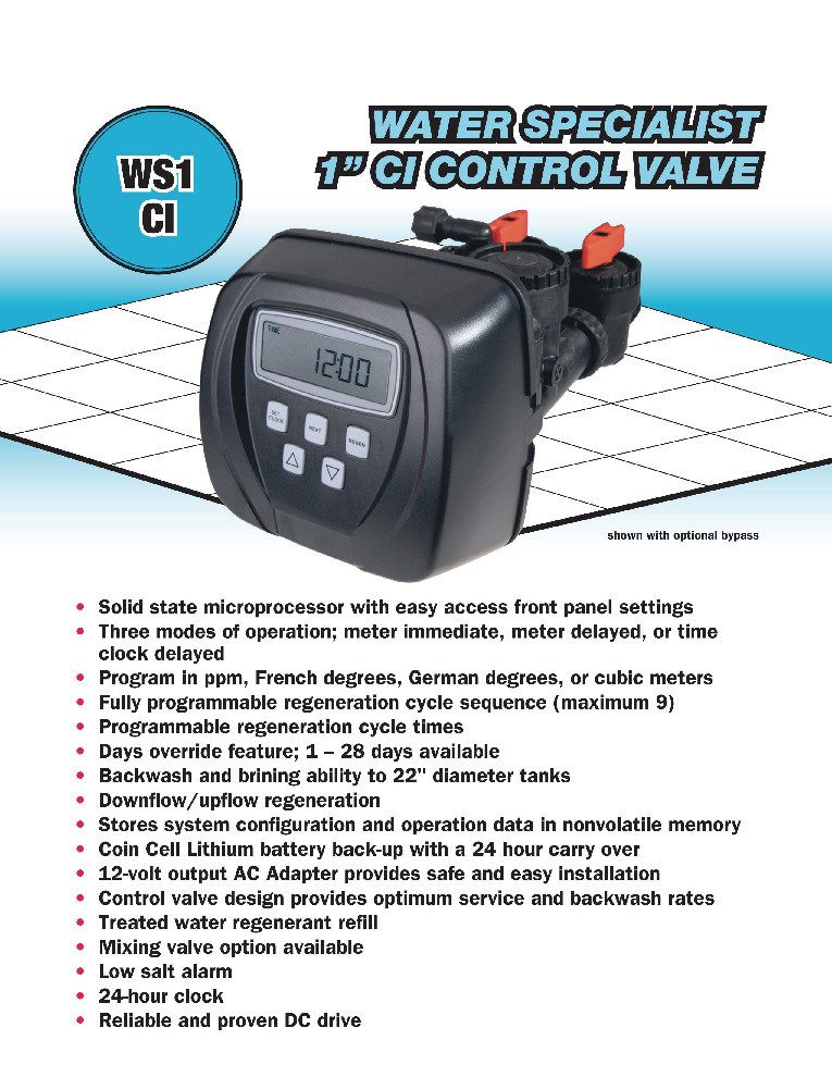 thumbnail of Clack – WS1CI (Water Specialist 1-in CI Control Valve) Spec Sheet