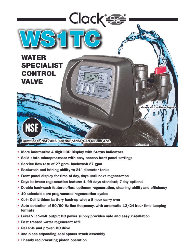 thumbnail of Clack – WS1TC (Water Specialist 1-in TC Control Valve) Spec Sheet