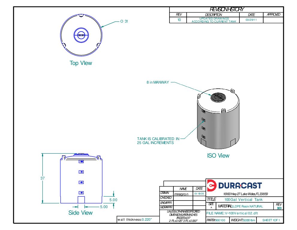 thumbnail of DuraCast – 165 Gallon Vertical Water Storage Tank – Spec Sheet