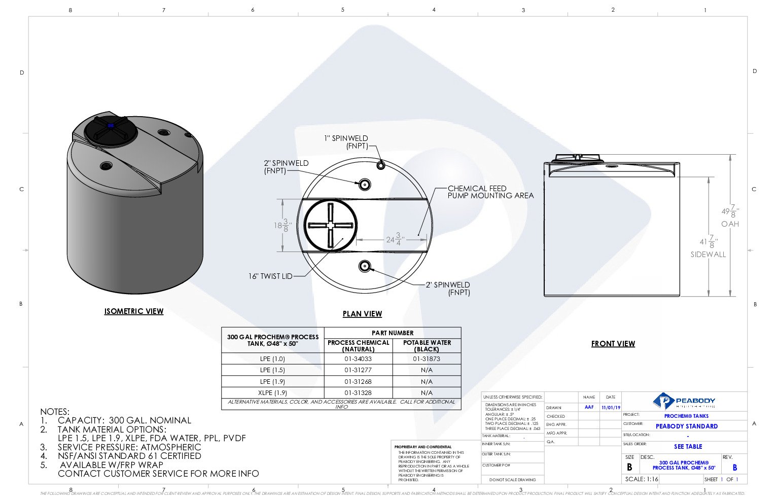 thumbnail of Peabody – 300 Gallon (Short) Vertical Water Storage Tank – Spec Sheet