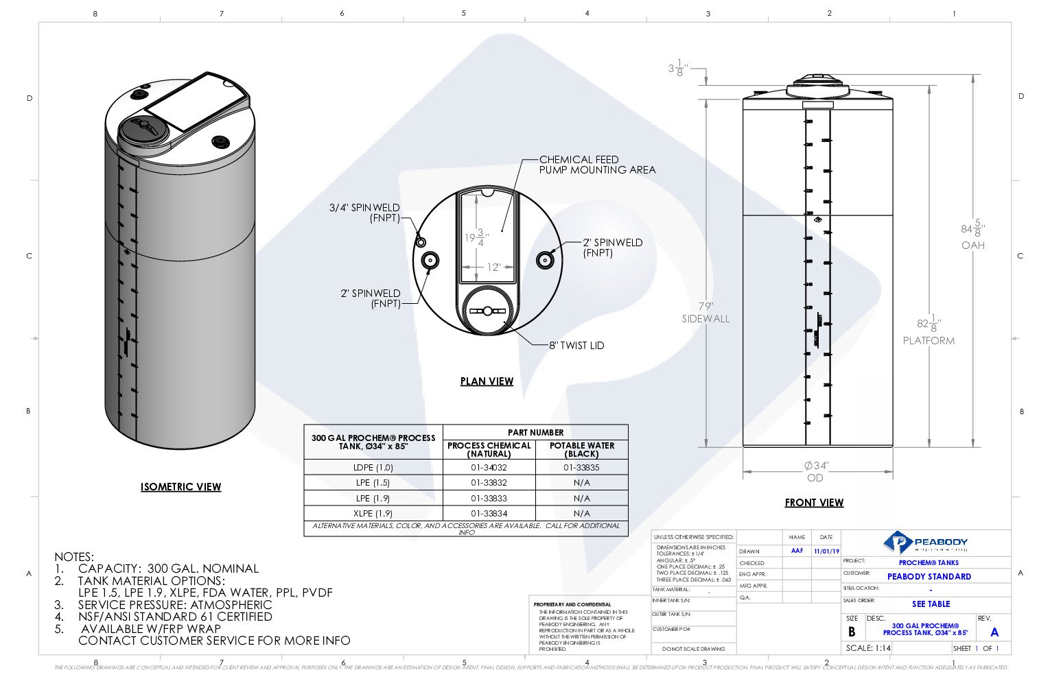 thumbnail of Peabody – 300 Gallon Vertical Water Storage Tank – Spec Sheet