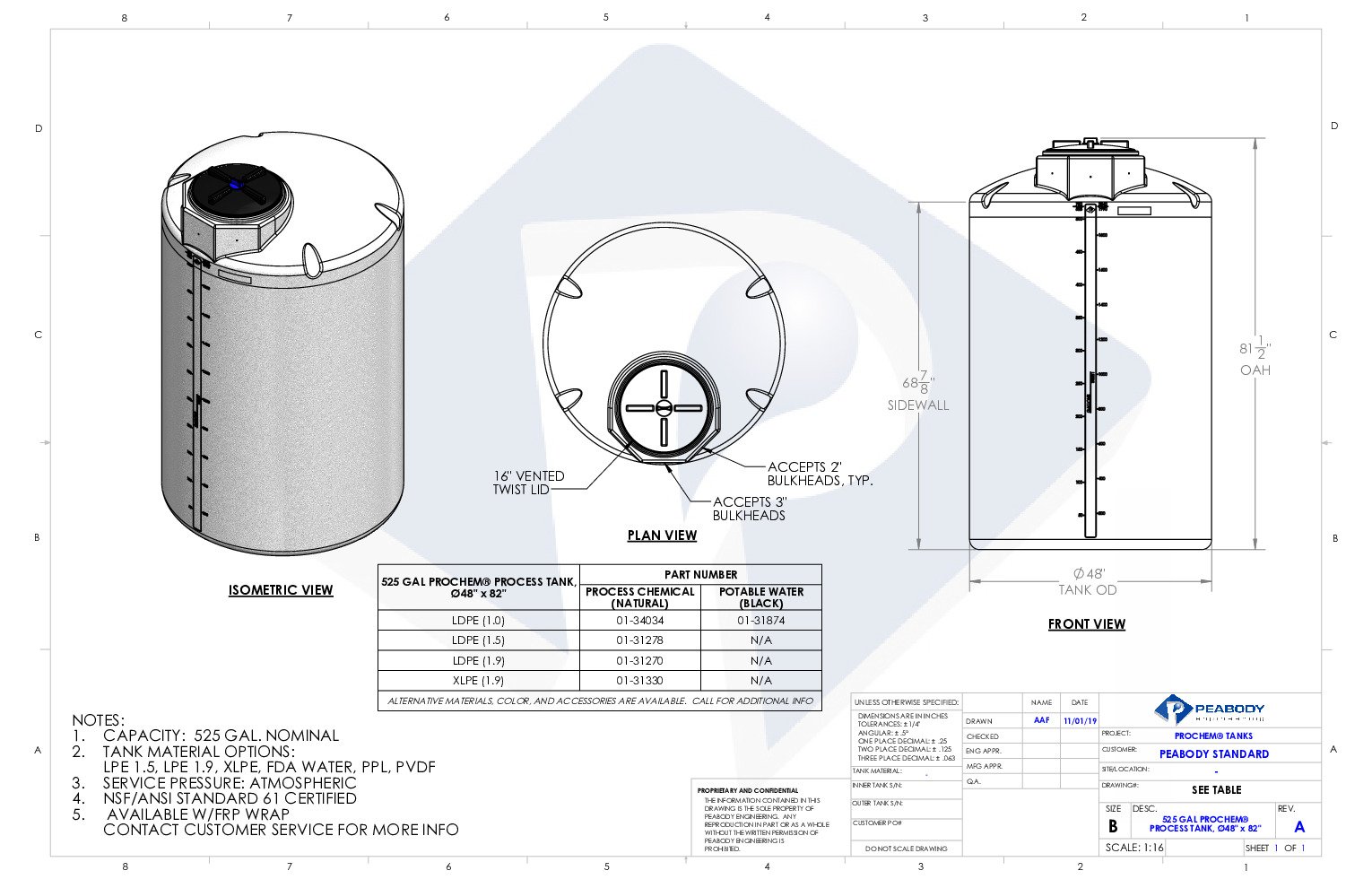 thumbnail of Peabody – 525 Gallon Vertical Water Storage Tank – Spec Sheet- Peabody