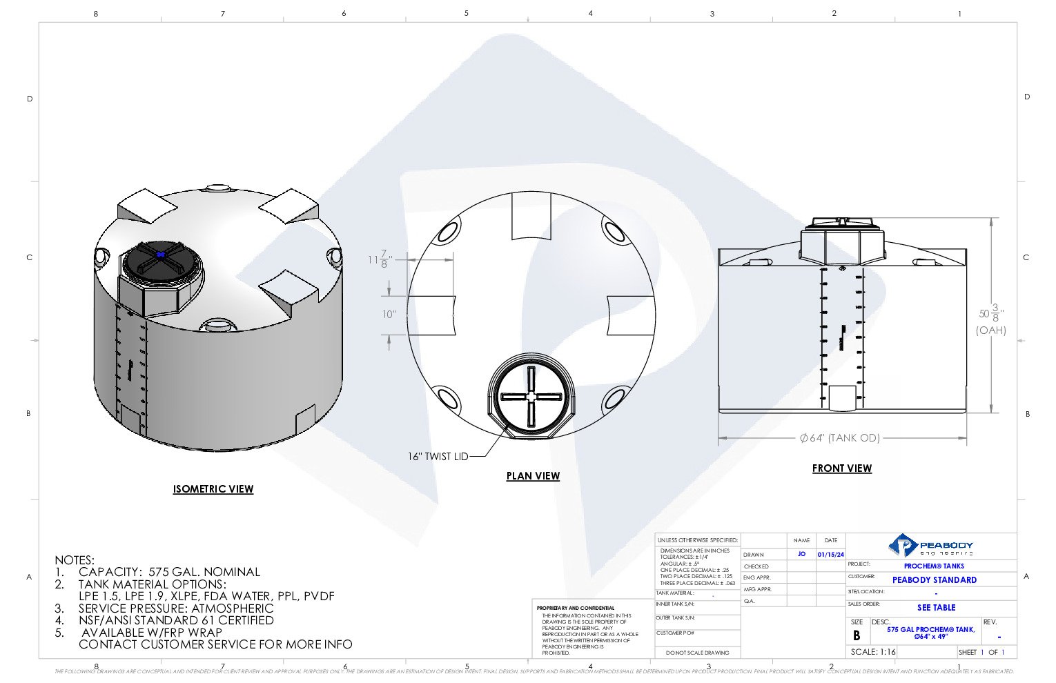 thumbnail of Peabody – 575 Gallon Vertical Water Storage Tank – Spec Sheet
