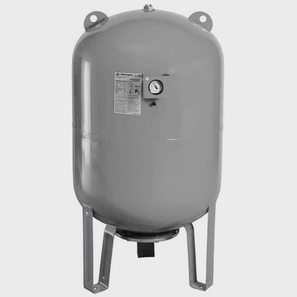 Coastal Water Filters EDS 79.3 Gal (300 liter) - Vertical With Leg, Changeable Membrane Tank - GRAY color, EPDM With Double Hole, 1-1/4 inch NPT, Galvanized Flange Cover, 1.8 mm thickness, Wide Neck, With Manometer - NSF certified((2 year Warranty)) (EDS-300VL-PW) | Gray