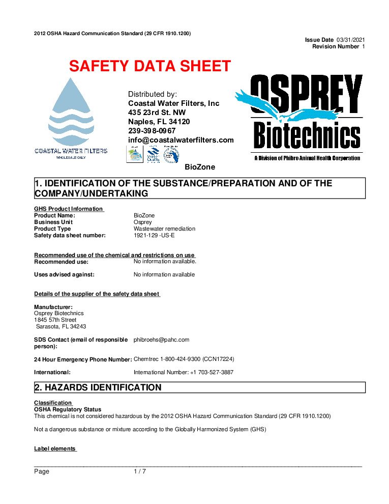 thumbnail of BIOZONE – MSDS – 2012