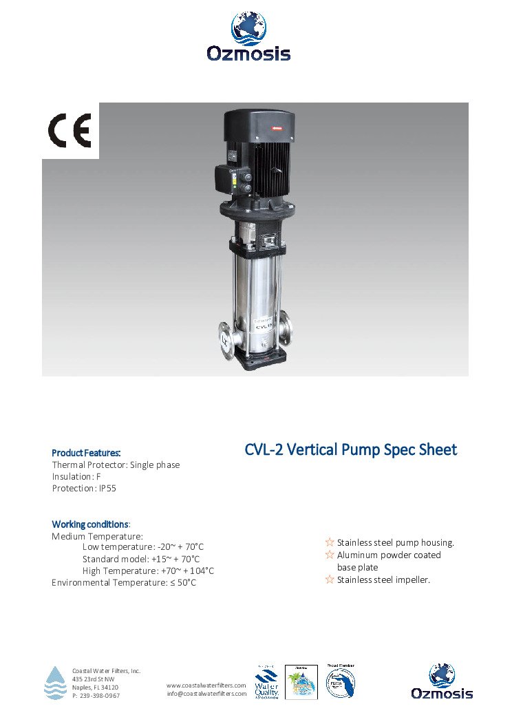 thumbnail of CVL-2 Vertical Pump Spec Sheet