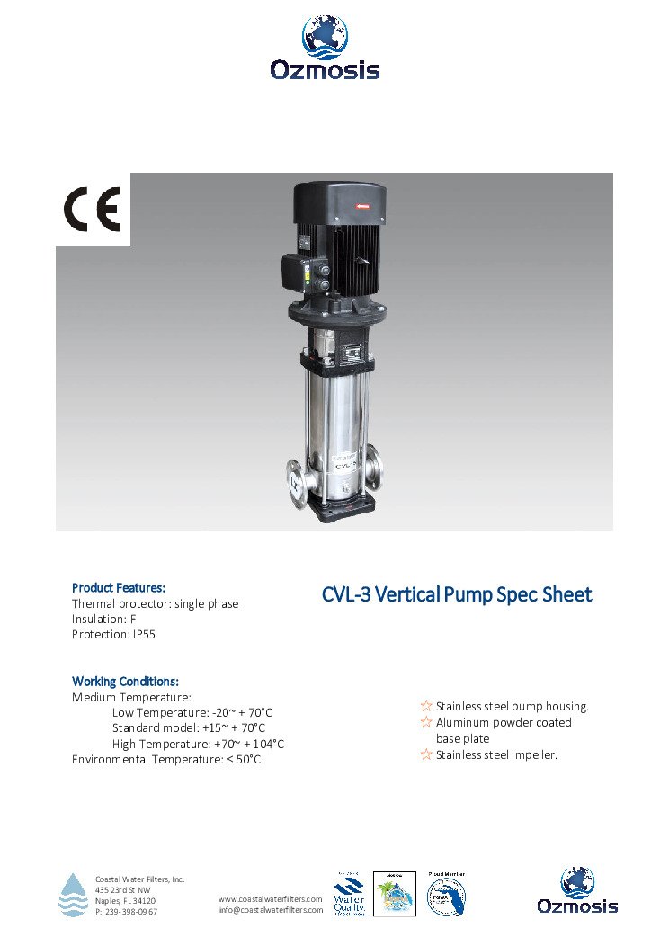 thumbnail of CVL-3 Vertical Pump Spec Sheet