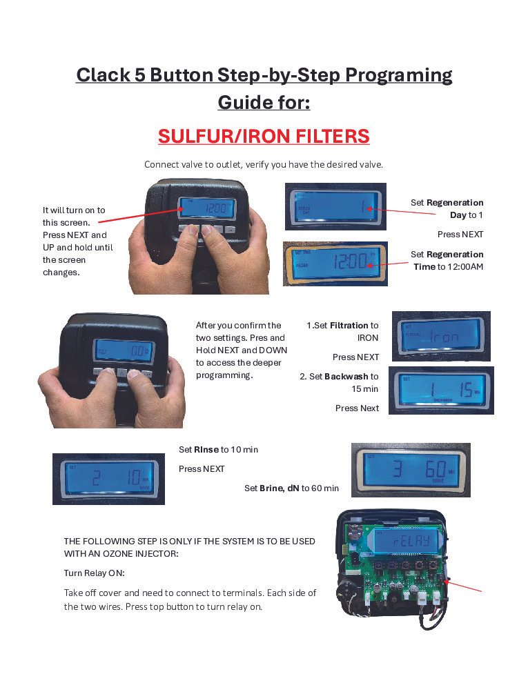 thumbnail of Clack 5 Button Step-by-Step Programming Guide for Sulfur-Iron Filters and Softeners
