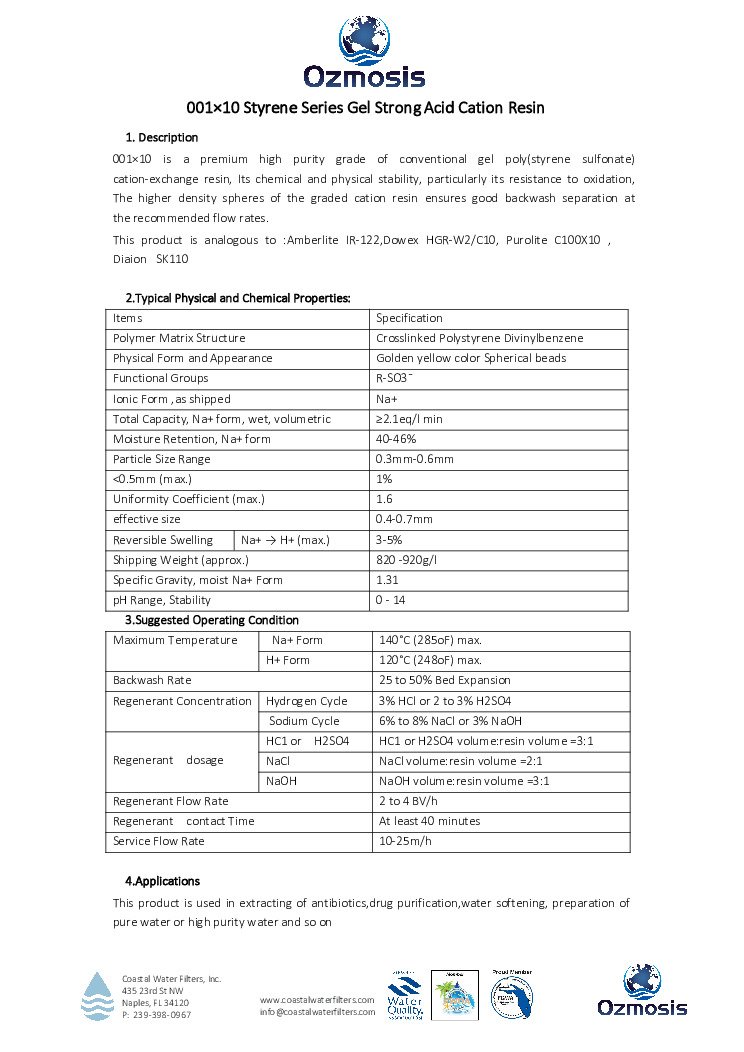 thumbnail of Ozmosis – 10% Cross Link Resin – Spec Sheet