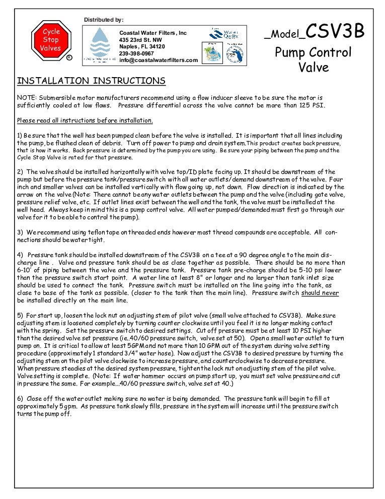 thumbnail of Cycle Stop Valves- CSV3B- Installation Instructions