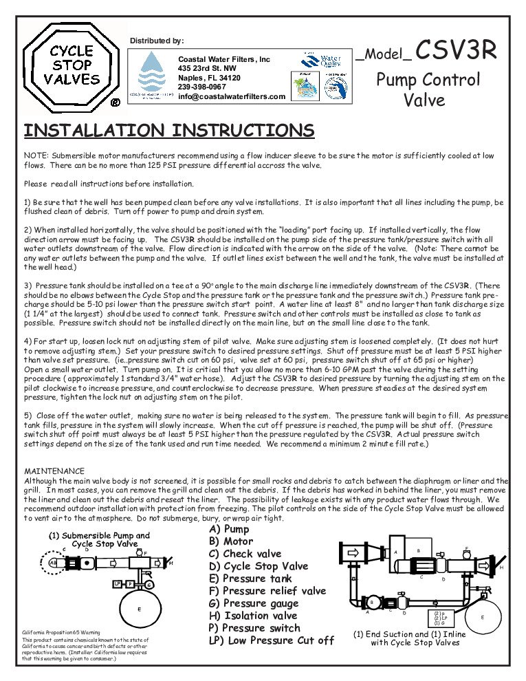 thumbnail of Cycle Stop Valves – CSV3R – Installation Instructions