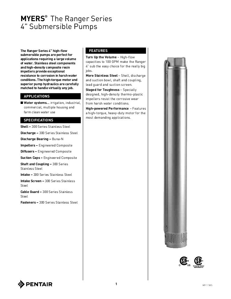 thumbnail of Myers Ranger Series Specifications