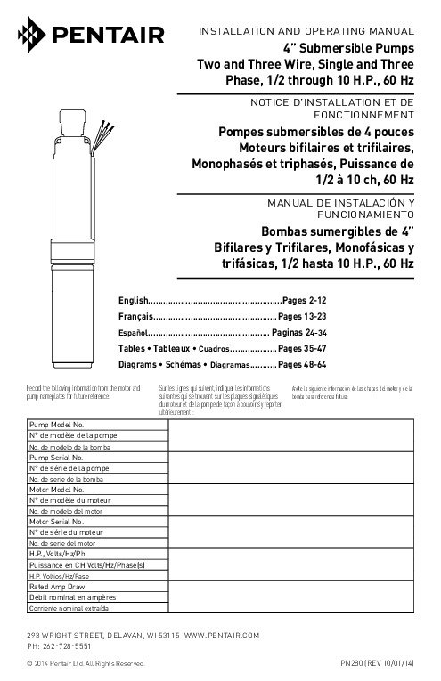 thumbnail of Pentair 4-Inch Submersible Pumps Manual