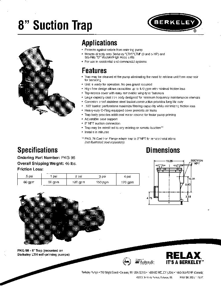 thumbnail of Pentair Berkeley – 6in-8in Suction Trap Data Sheet