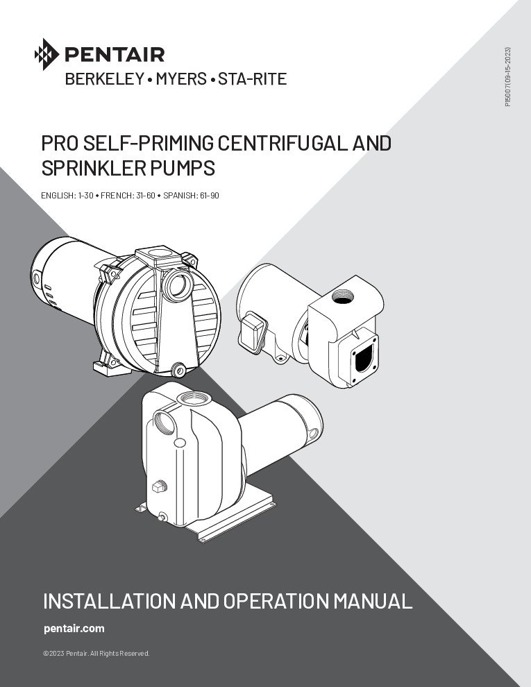 thumbnail of Pentair Pro Self-Priming Centrifugal And Sprinkler Pumps Manual