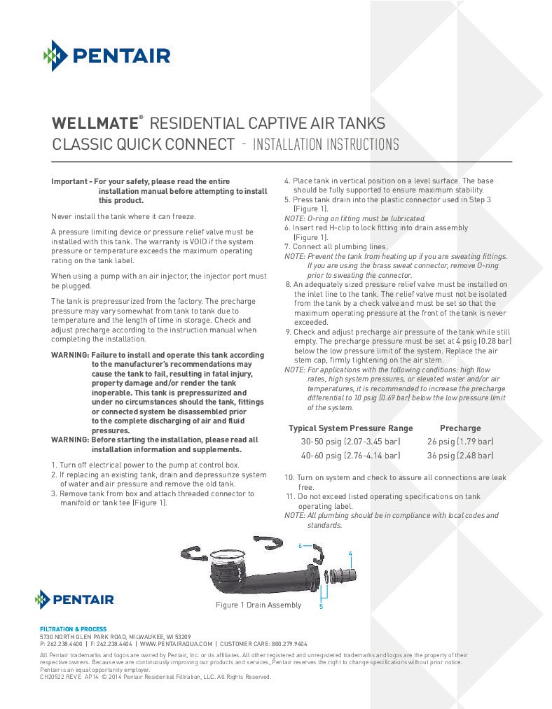 thumbnail of Wellmate Classic Pressure Tank Installation Manual