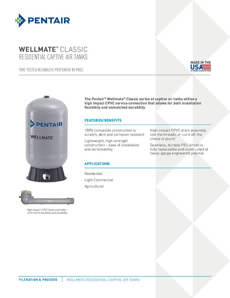 thumbnail of Wellmate Classic Pressure Tank Spec Sheet